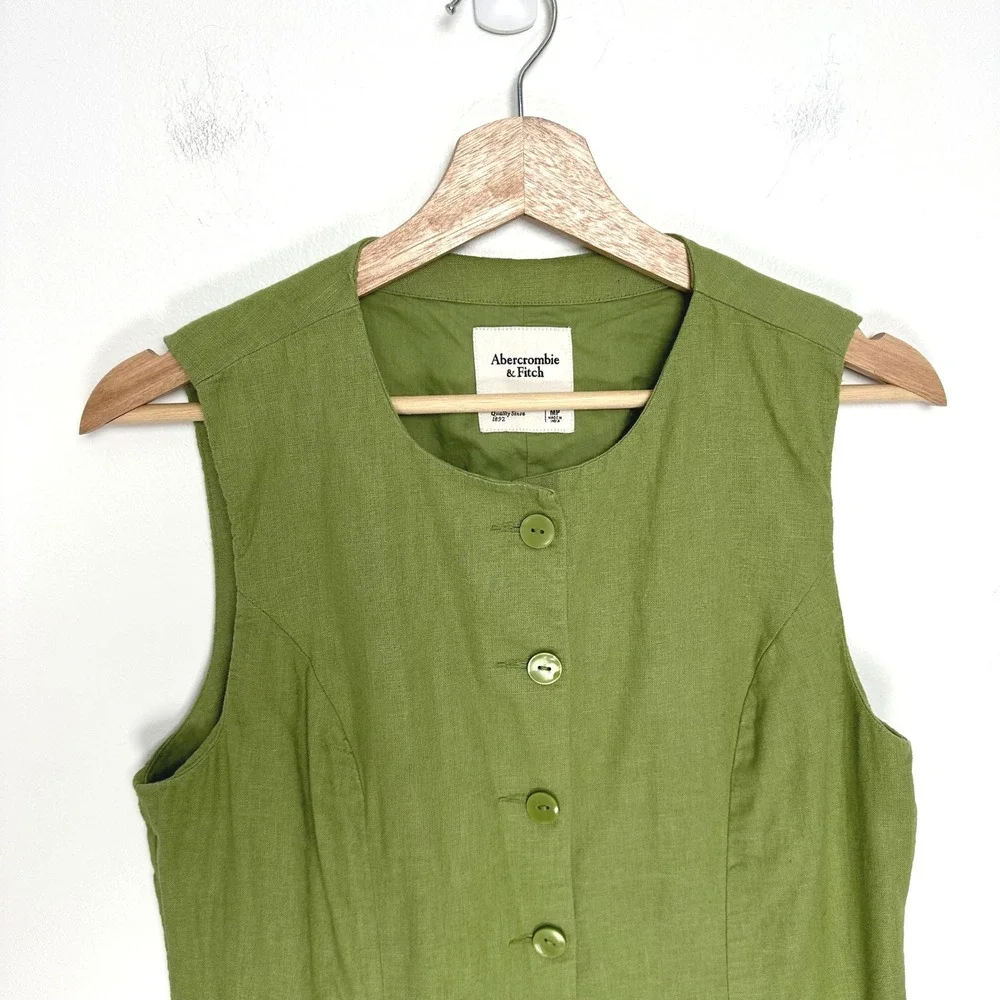Abercrombie & Fitch Mara Green Linen Blend Button Front Mini Dress Tie‎ Back MP